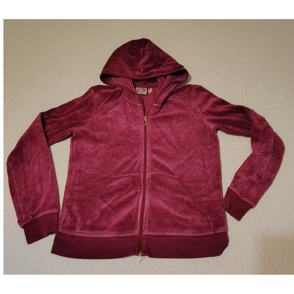 Y2K Juicy Couture Velour Zip Hoodie Track Jacket Magenta‎ Pink Size L 4